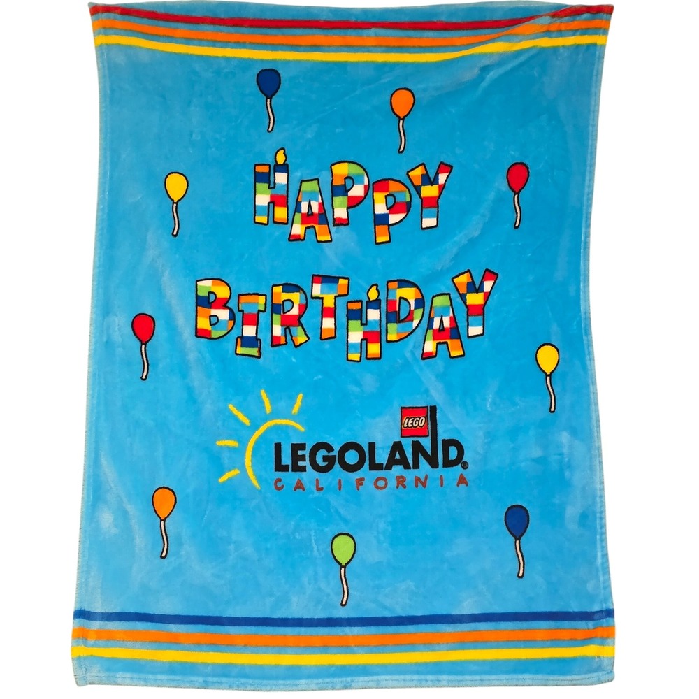 Legoland California Happy Birthday Blanket Kids Soft Blue Fleece Throw 33x45